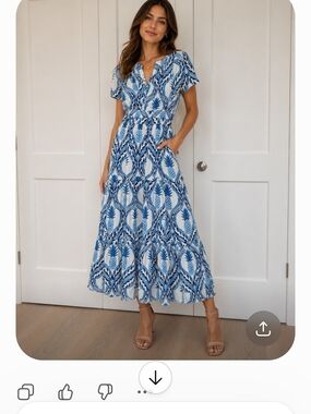NWT Smashing Cynthia Rowley Blue & White Printed Short-Sleeve Maxi Dress